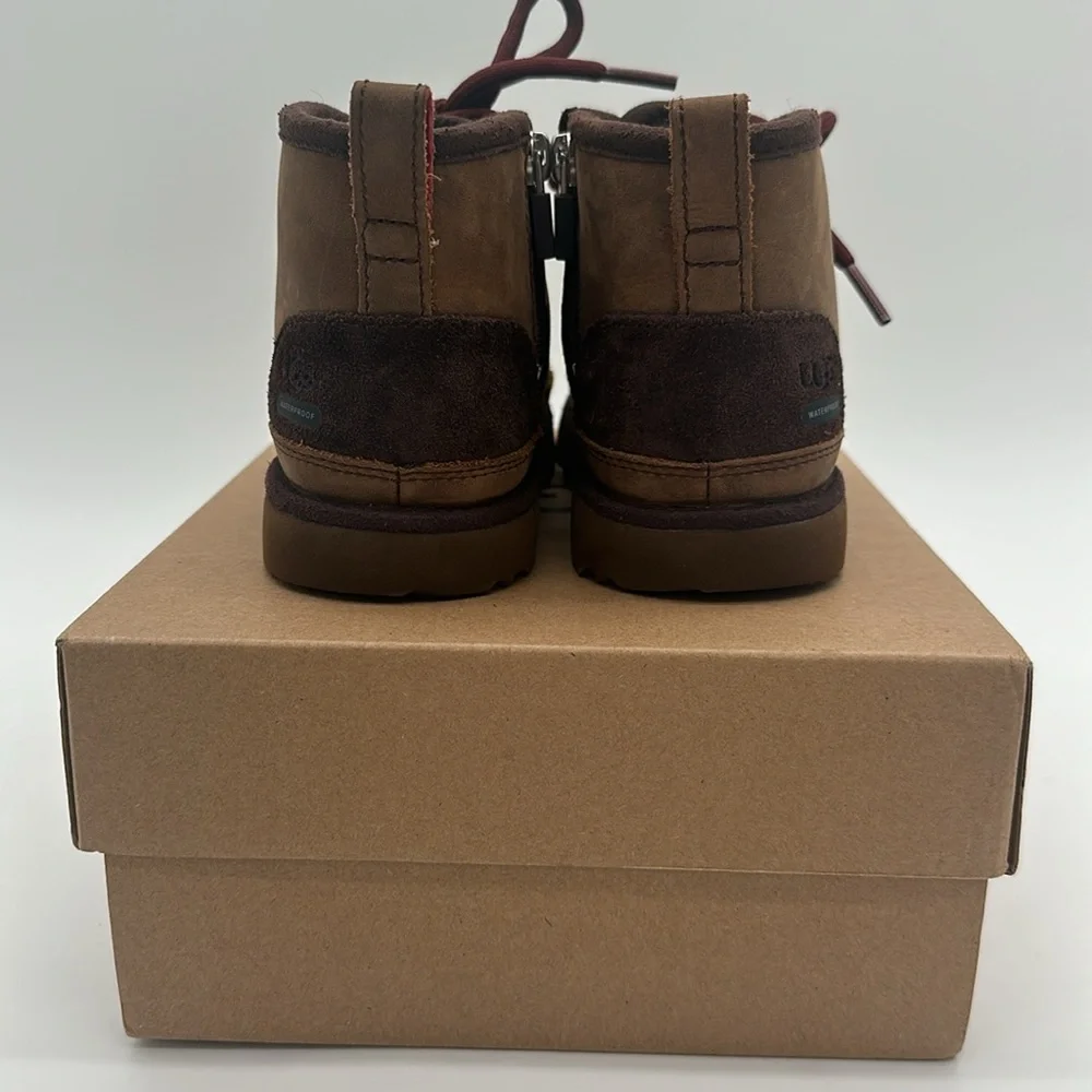UGG Kids Brown Lace-Up Waterproof Boots with Burgundy Laces